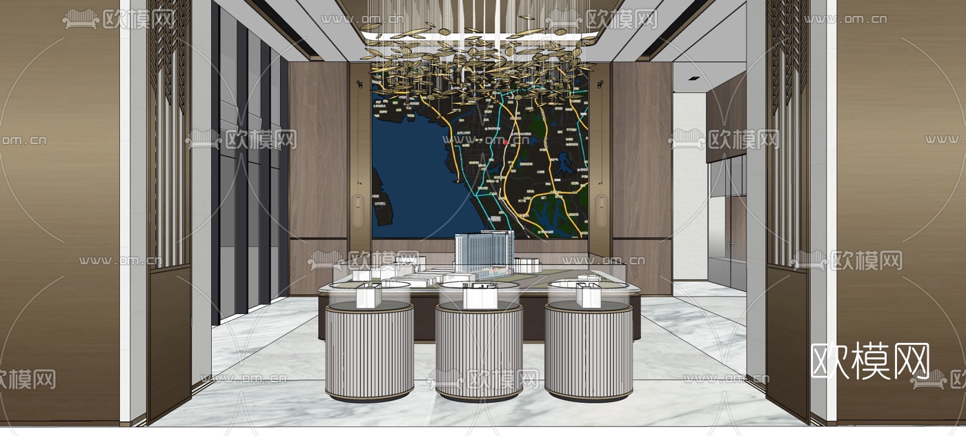 现代轻奢售楼处su模型下载（渲染图2）