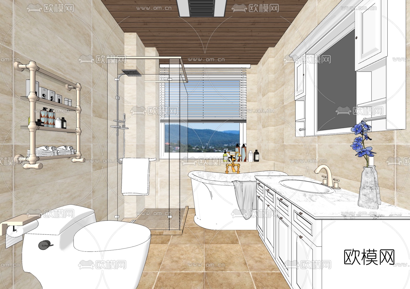 美式浴室卫生间su模型
