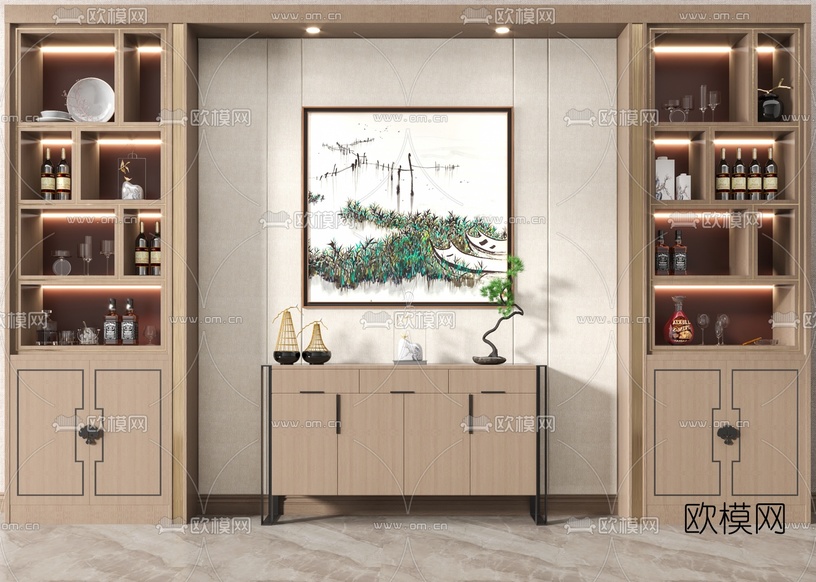 新中式酒柜边柜3d模型下载