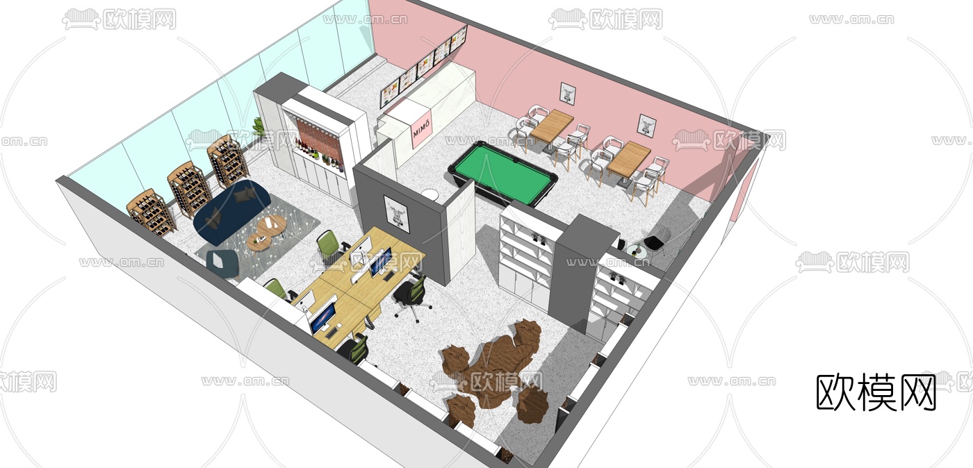 现代办公区休息区su模型下载（渲染图4）