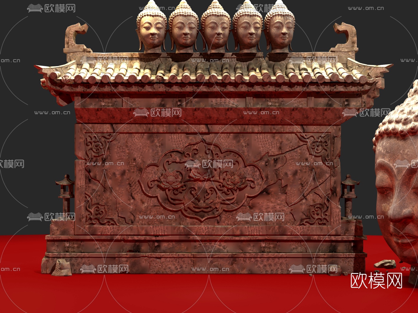 中式影壁墙佛像3d模型