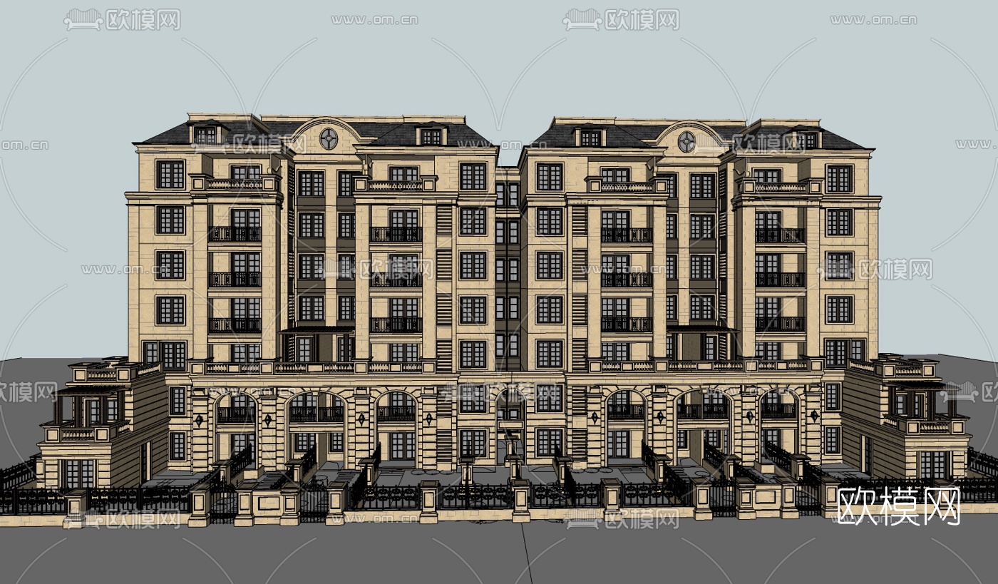法式公寓楼su模型下载（渲染图3）