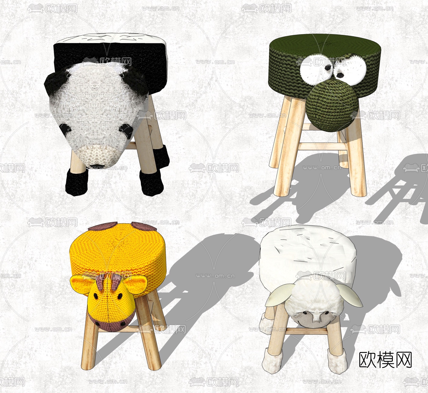 现代儿童动物座椅su模型下载（渲染图1）