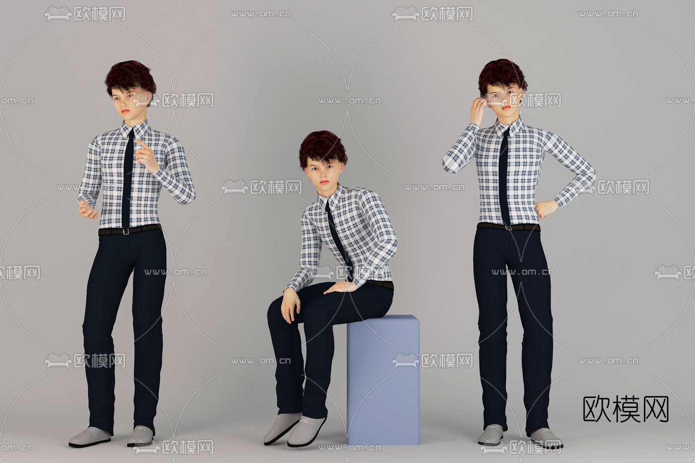 现代坐姿男孩3d模型下载