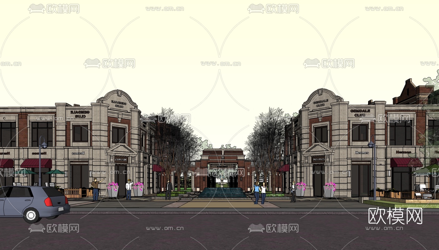 欧式商住综合楼su模型下载（渲染图1）