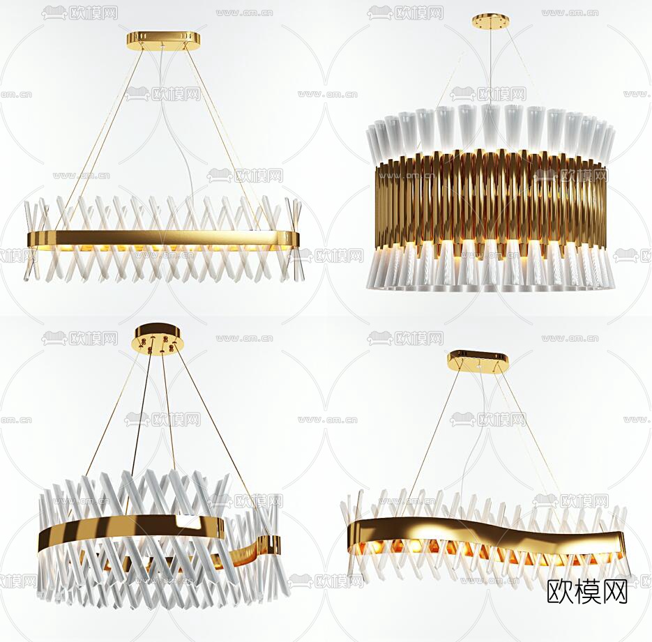现代时尚金属水晶吊灯组合3D模型下载