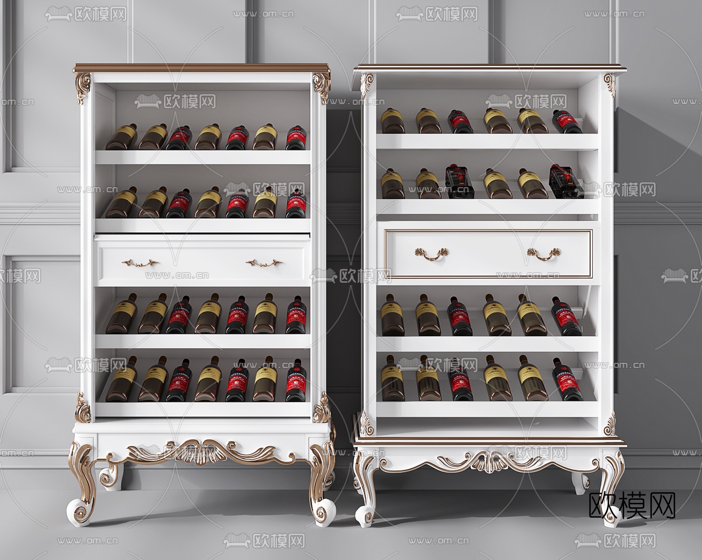欧式实木酒柜酒水组合3D模型下载