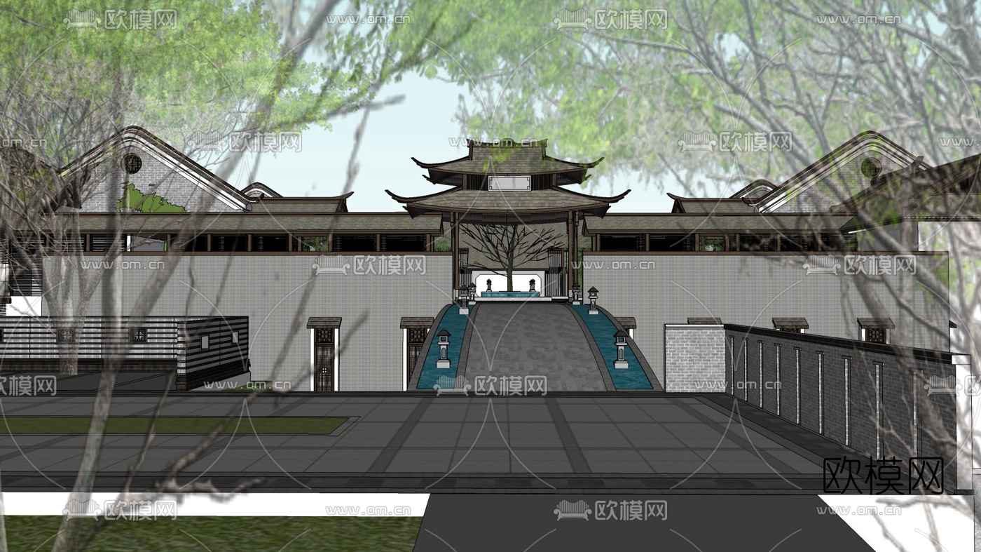 新中式度假酒店su模型下载（渲染图4）