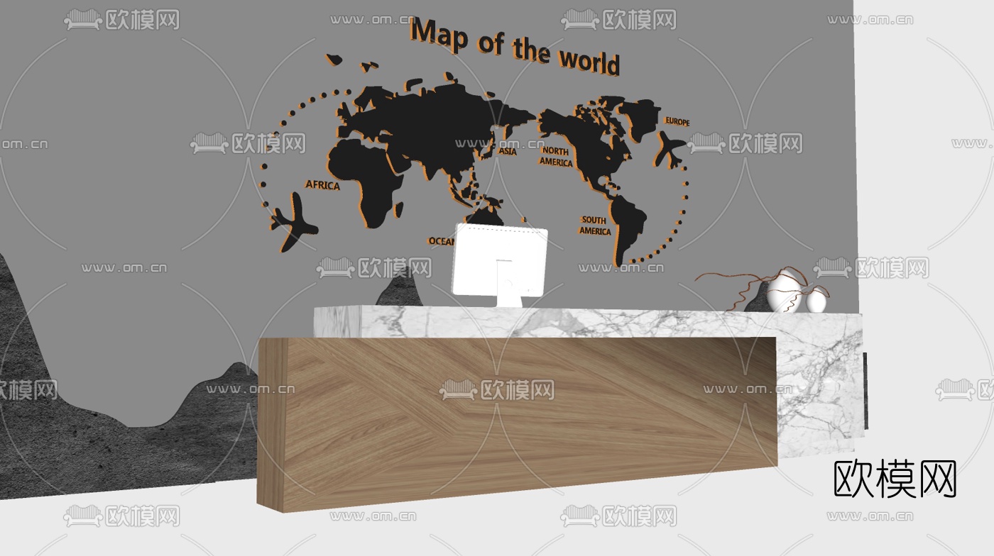 现代接待台前台su模型下载（渲染图1）