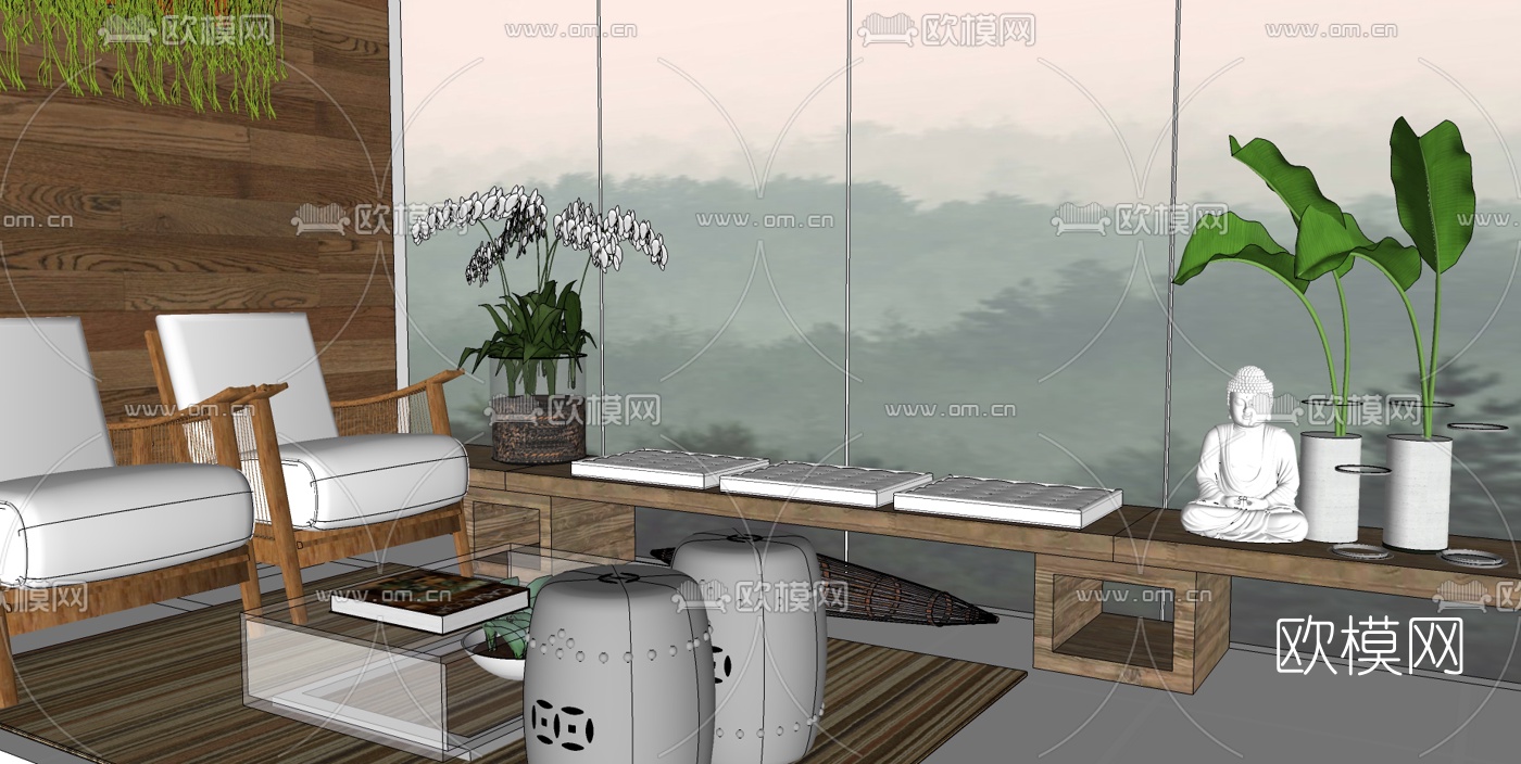 中式茶室su模型下载（渲染图2）