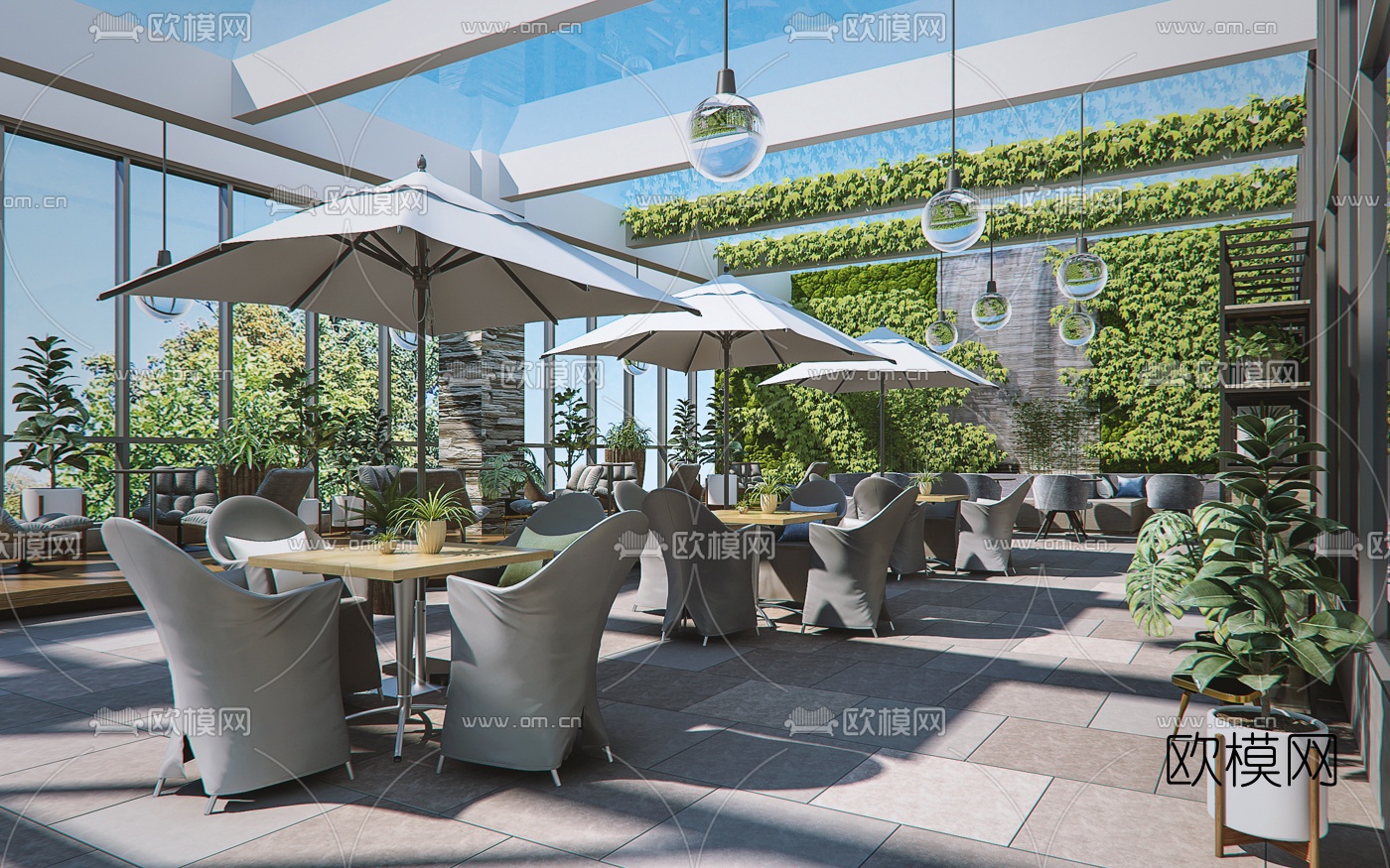 现代屋顶花园休息区3d模型