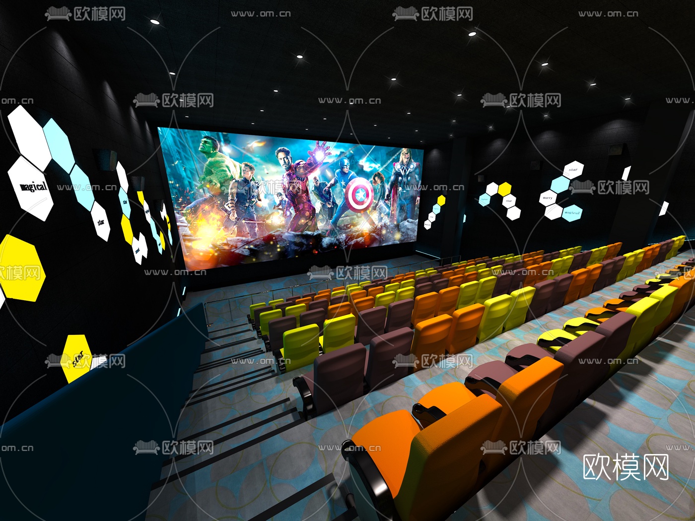 现代电影院放映厅3d模型下载（渲染图1）