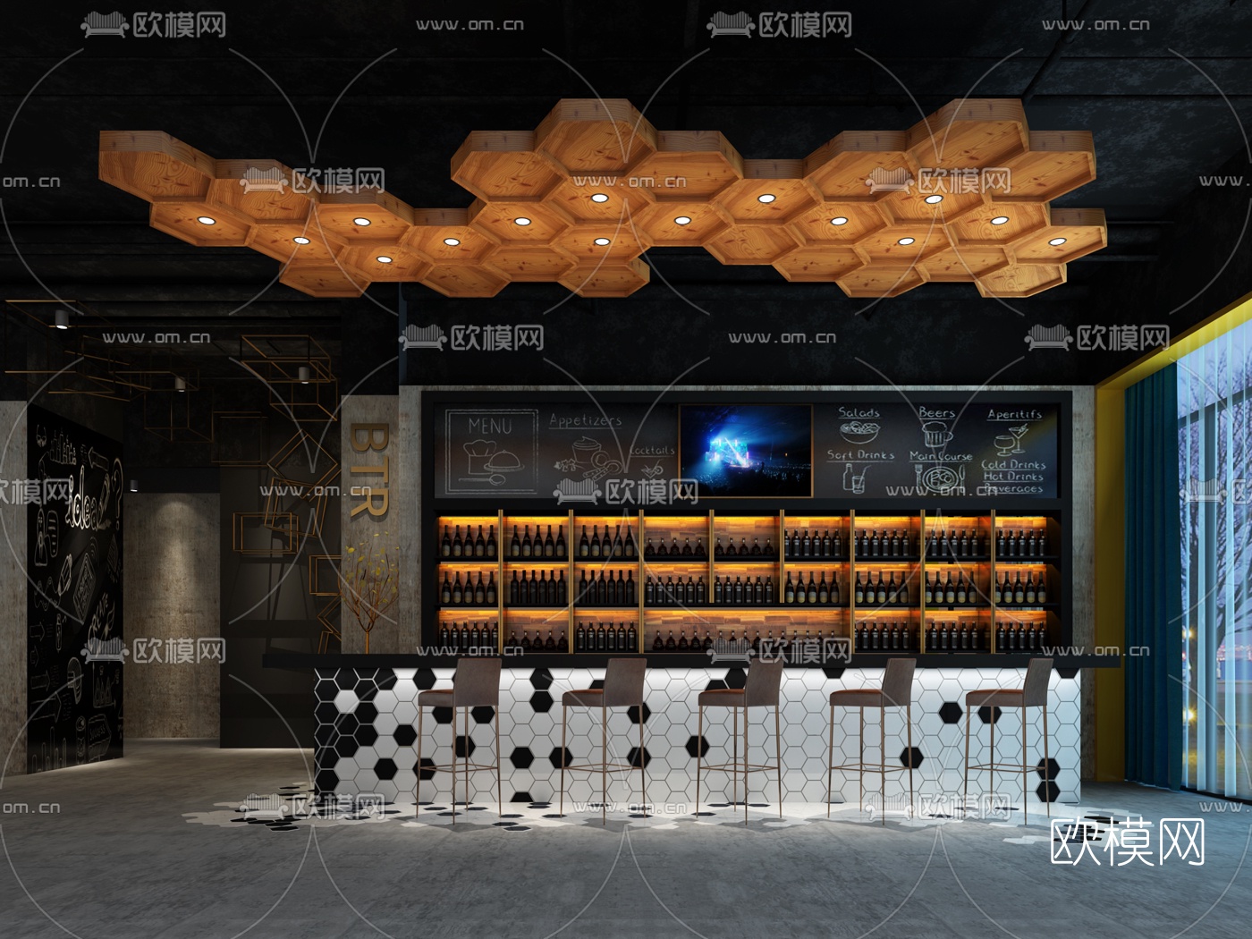 工业风吧台吧台椅3d模型下载（渲染图1）