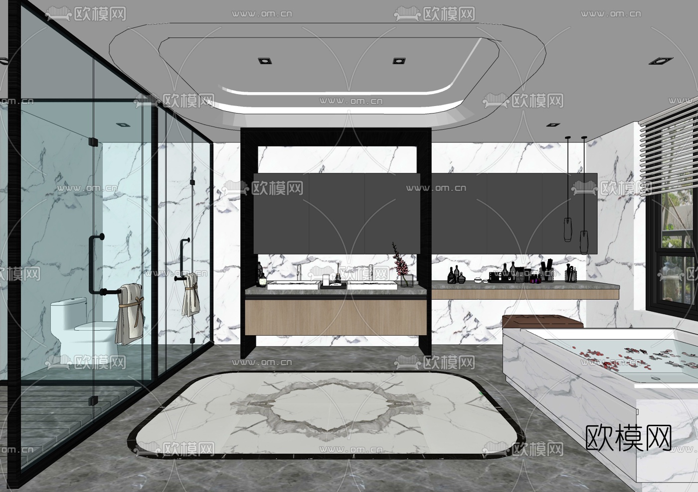 新中式浴室卫生间su模型下载