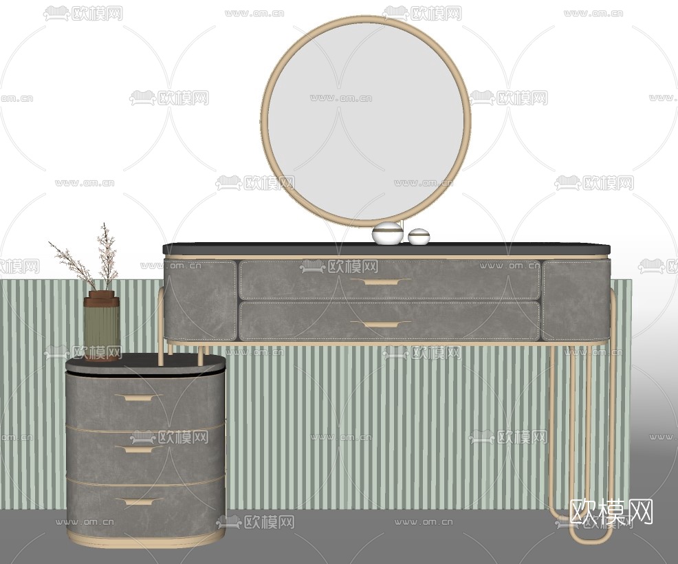 现代轻奢梳妆台su模型下载（渲染图2）