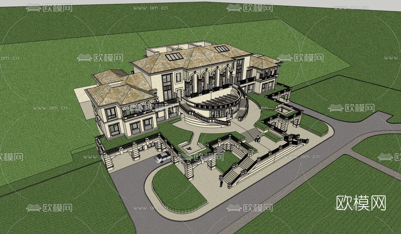 欧式别墅su模型下载（渲染图1）