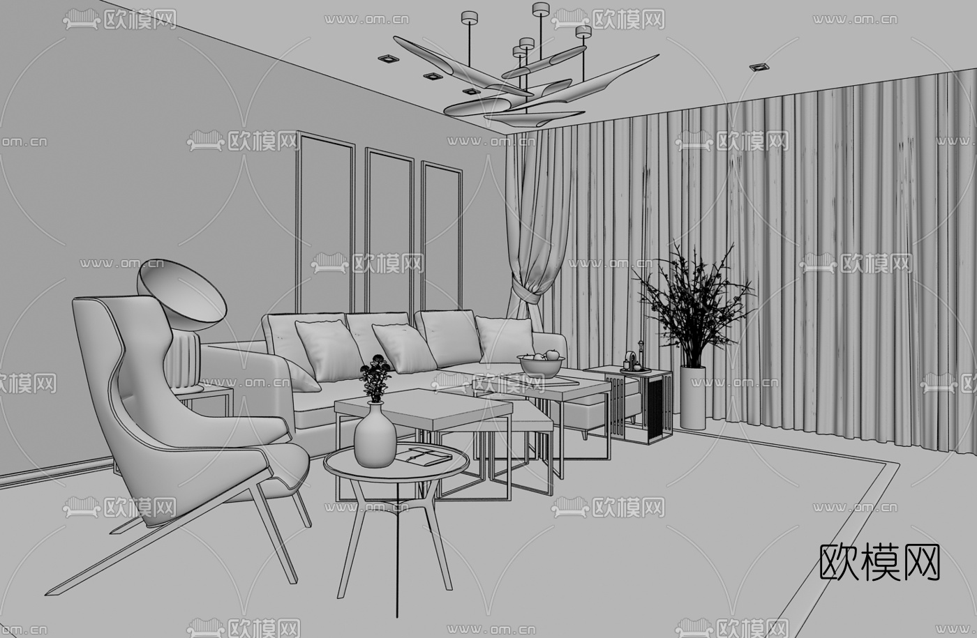 现代沙发组合3D模型