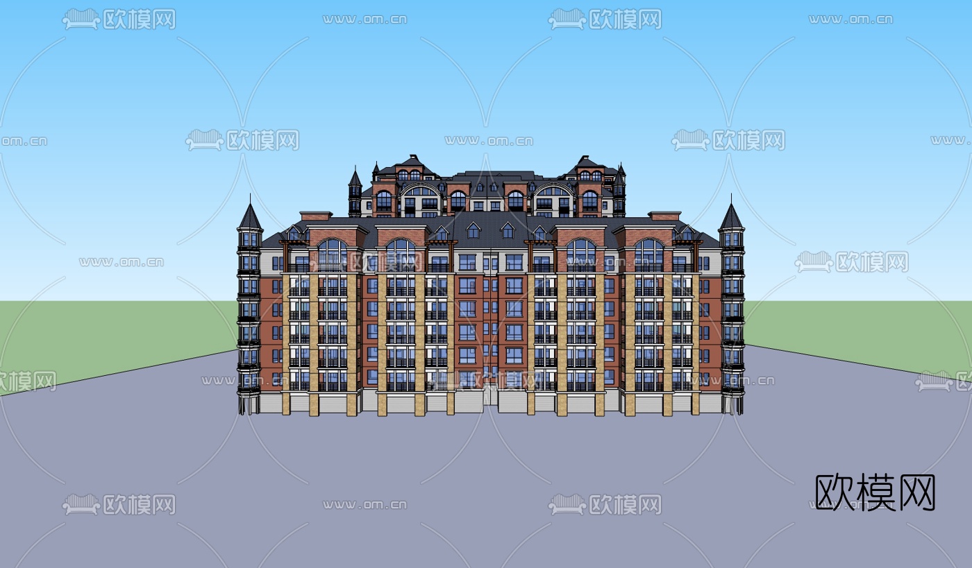 欧式公寓楼su模型下载（渲染图1）