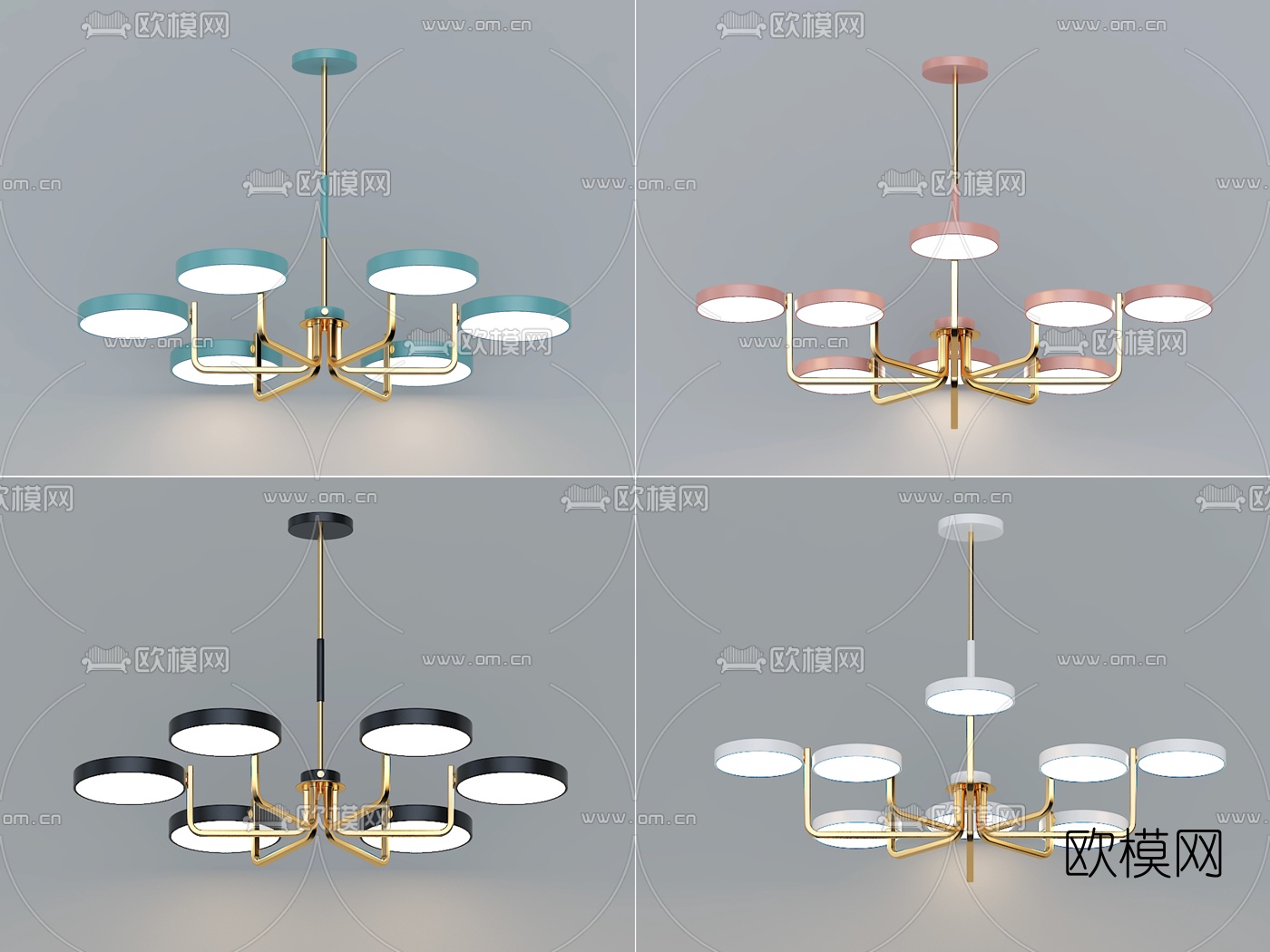 北欧金属多头吊灯组合3d模型下载