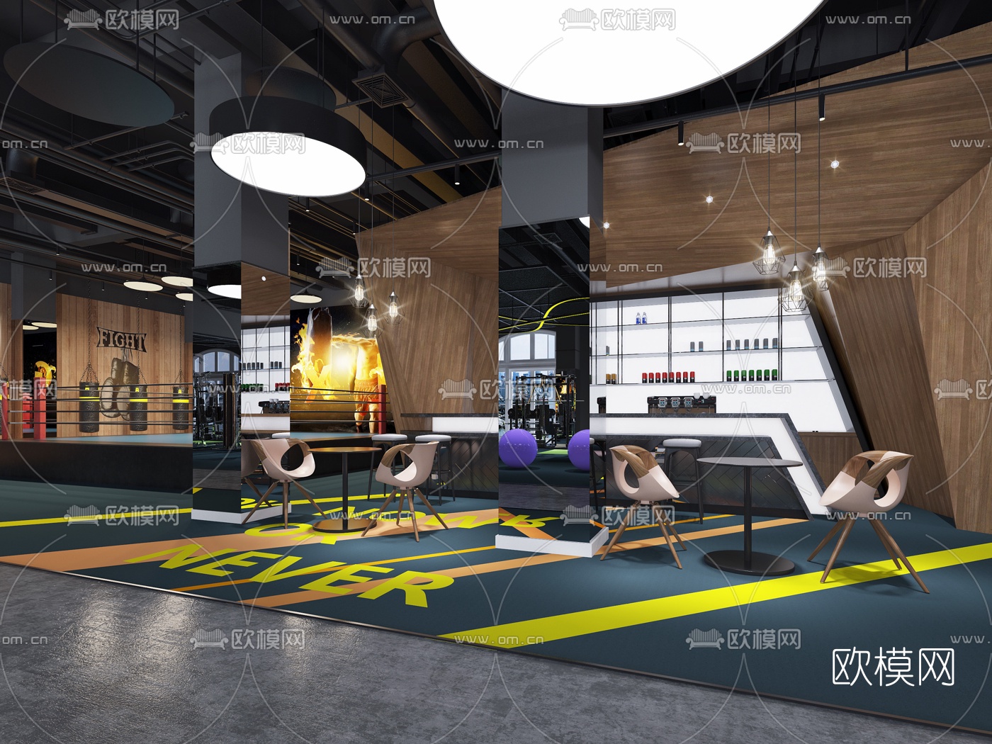 工业风健身房3d模型下载（渲染图1）