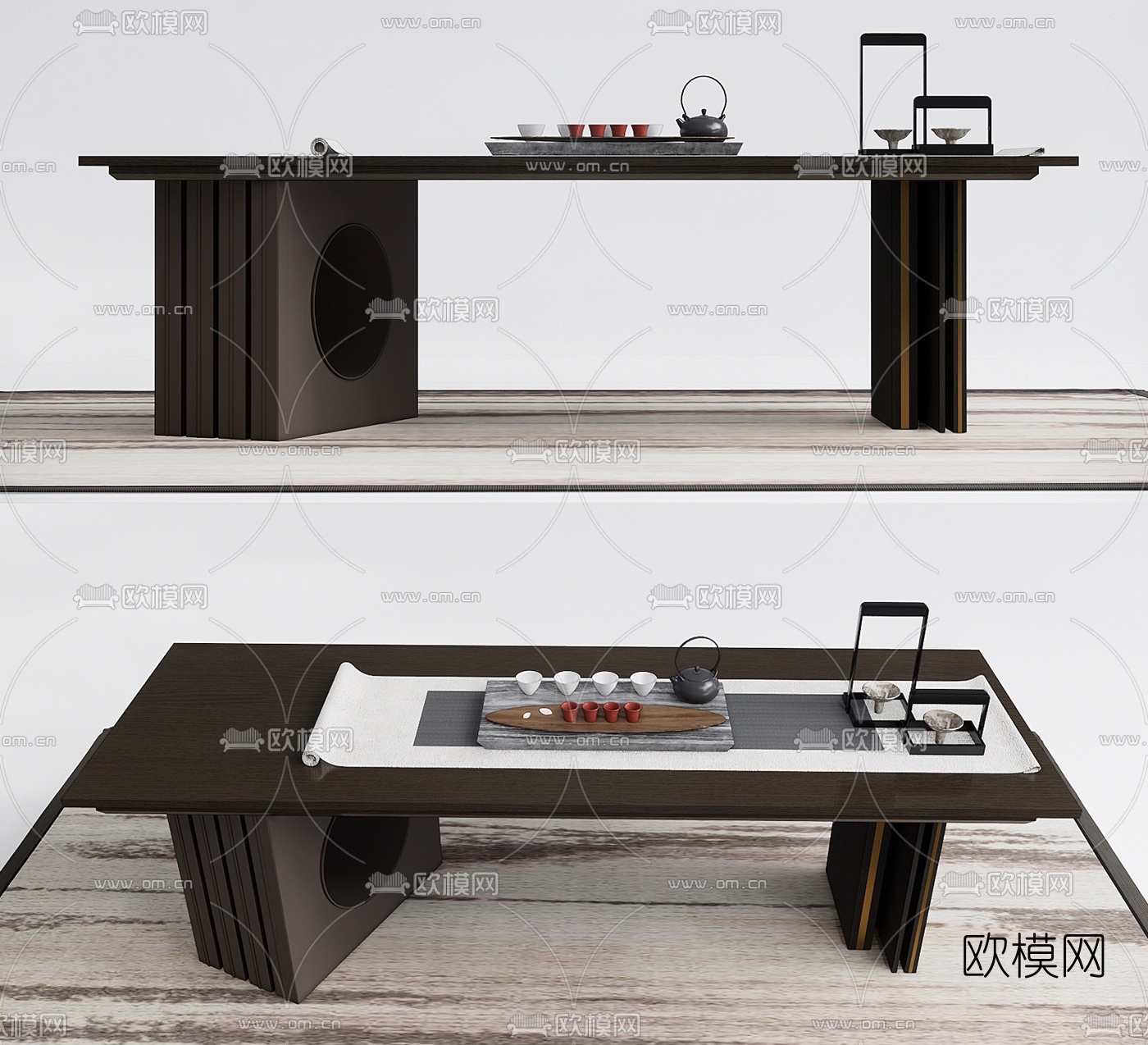 现代实木茶桌su模型下载（渲染图1）