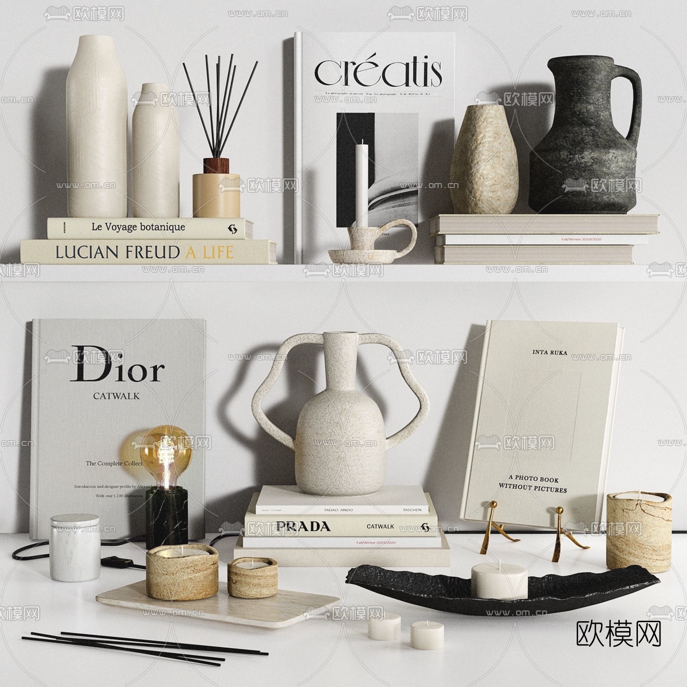 现代花瓶书籍饰品摆件3d模型