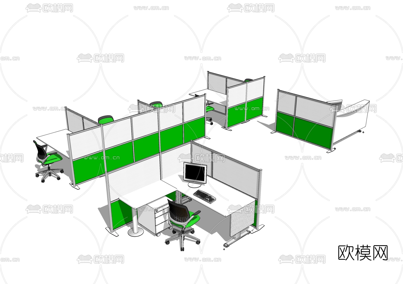 现代卡位办公桌su模型下载