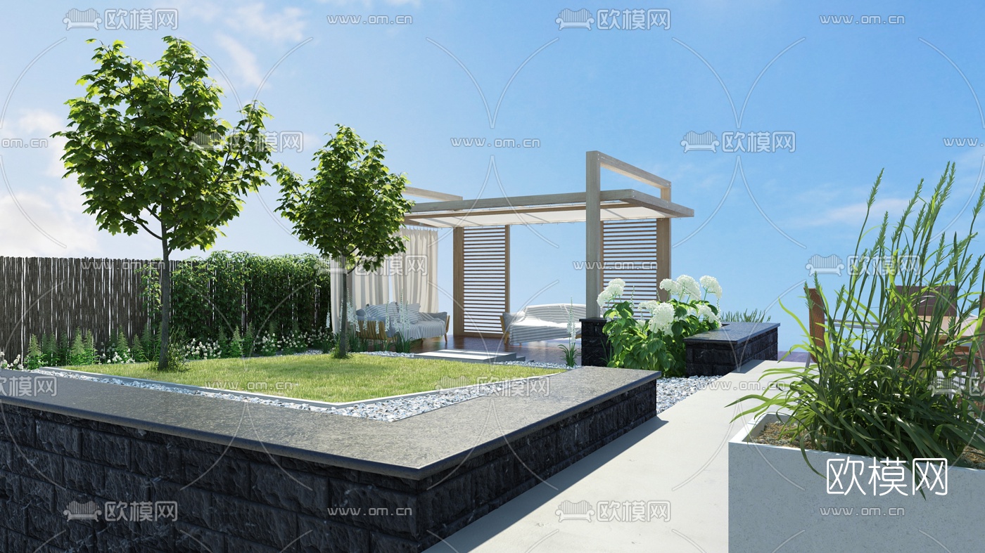 现代庭院花园3d模型