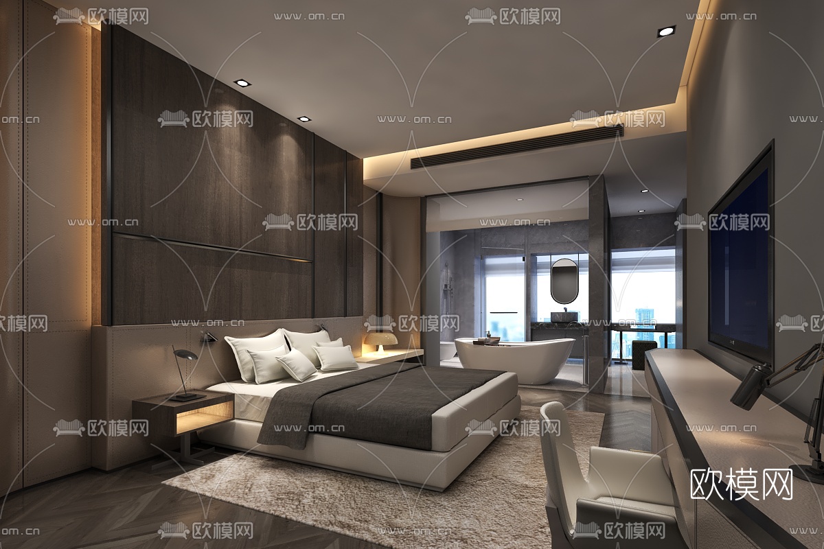 现代酒店客房套房3D模型下载_ID10378572_3dmax免费模型-欧模网