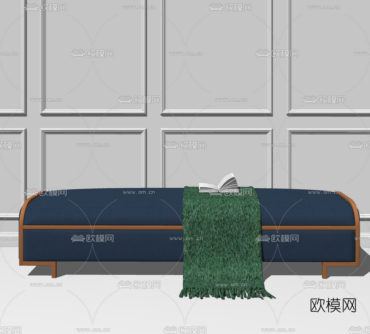 现代皮革床尾凳脚踏su模型下载