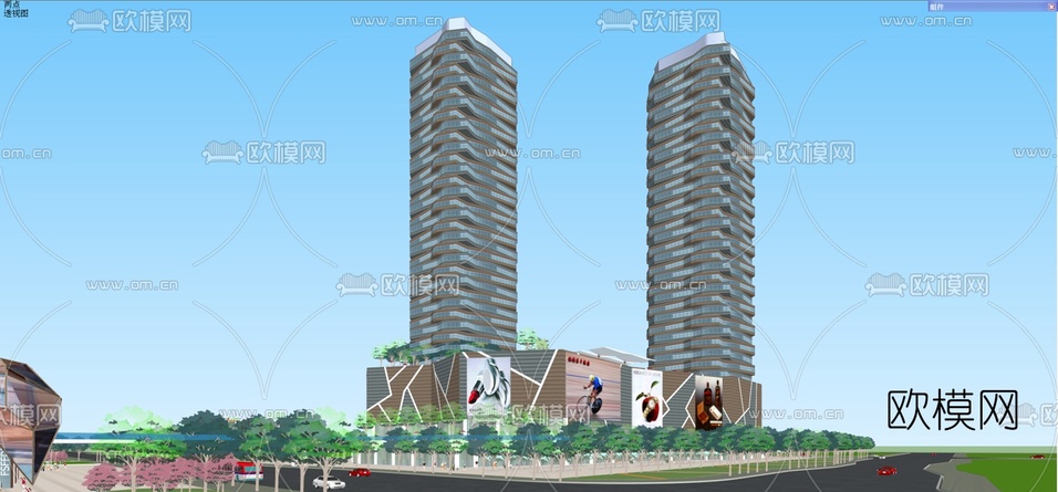 现代小区规划su模型下载(渲染图1)