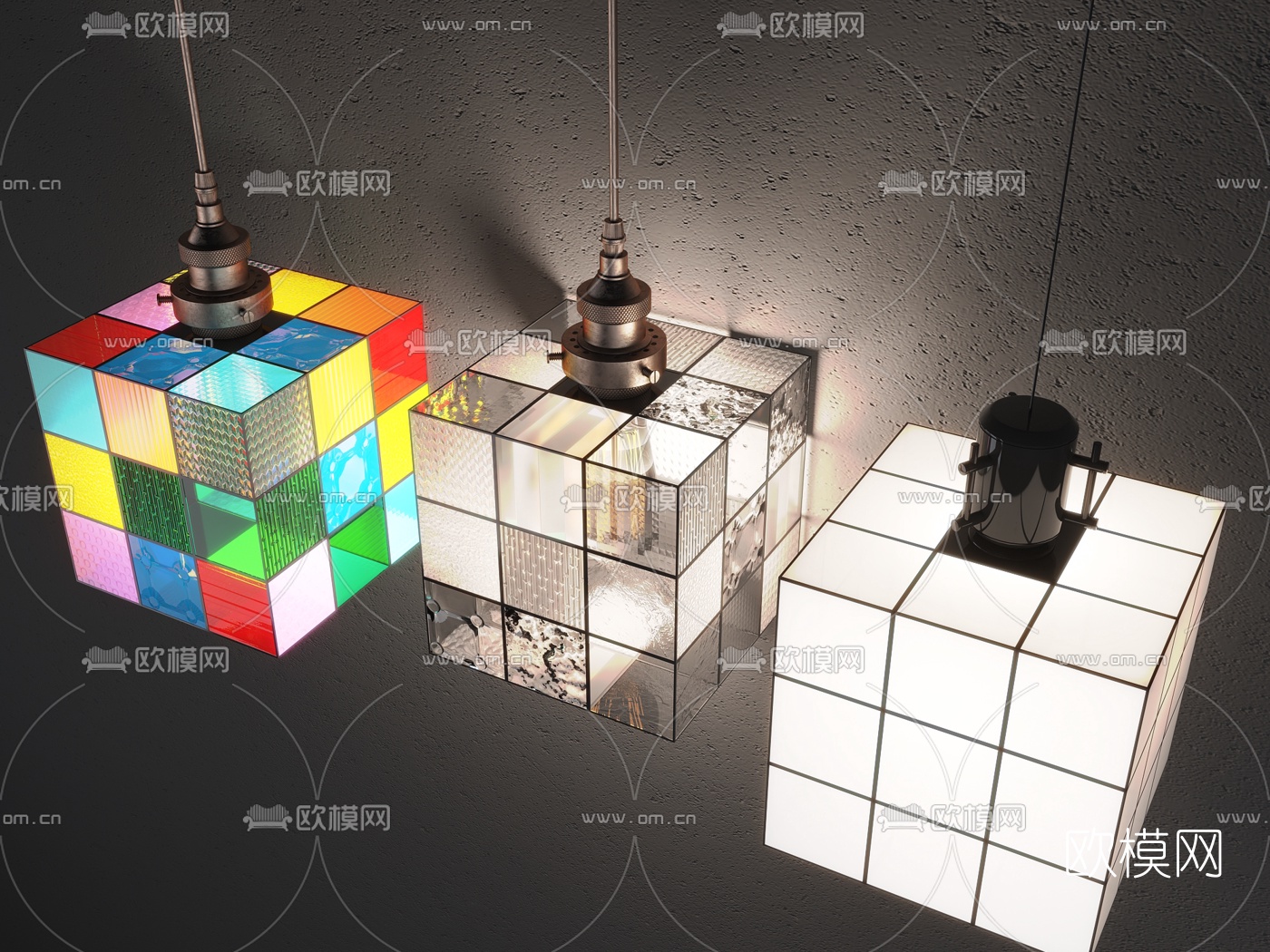 现代玻璃魔方吊灯3d模型