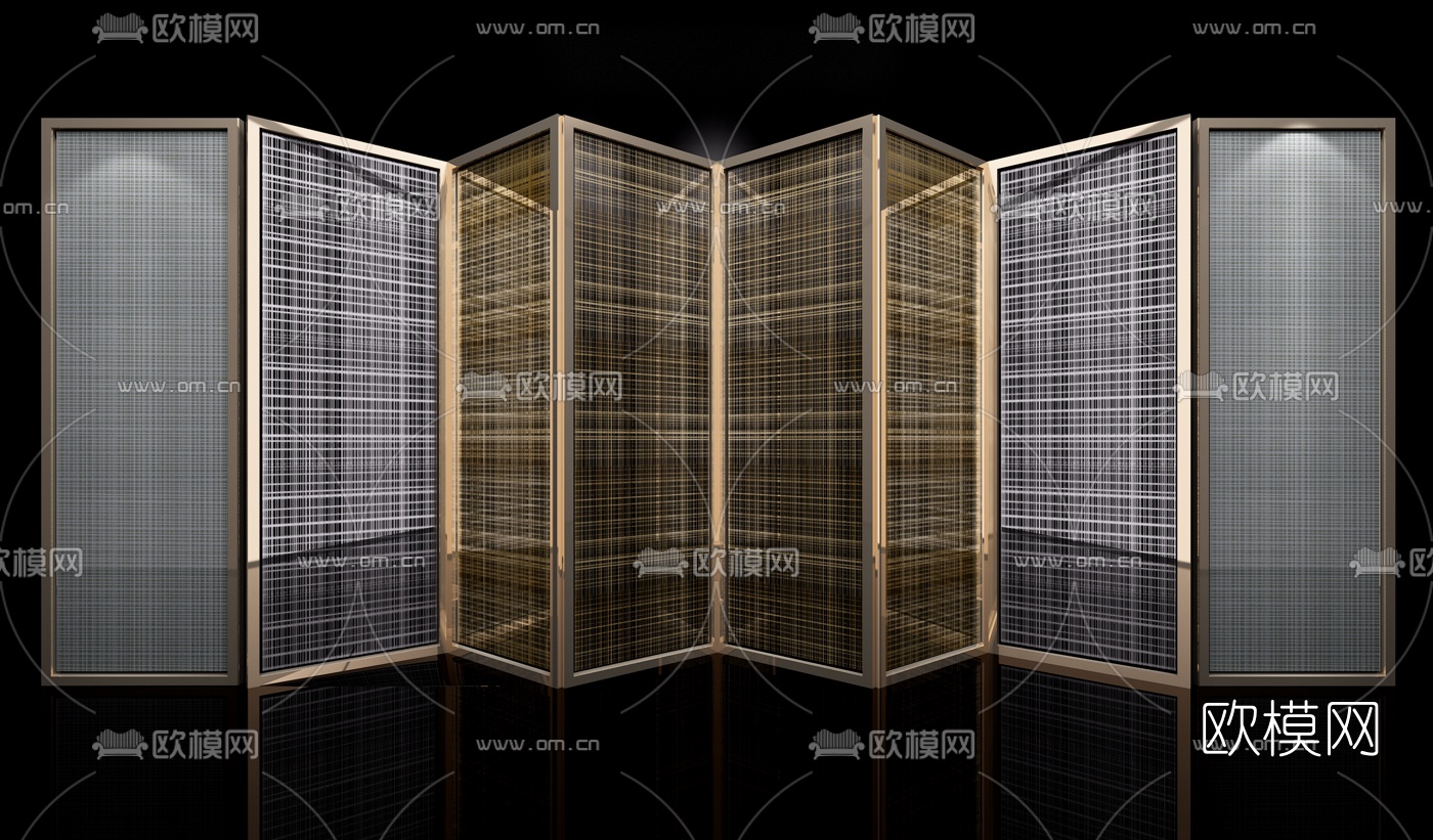 现代夹丝玻璃屏风隔断3d模型