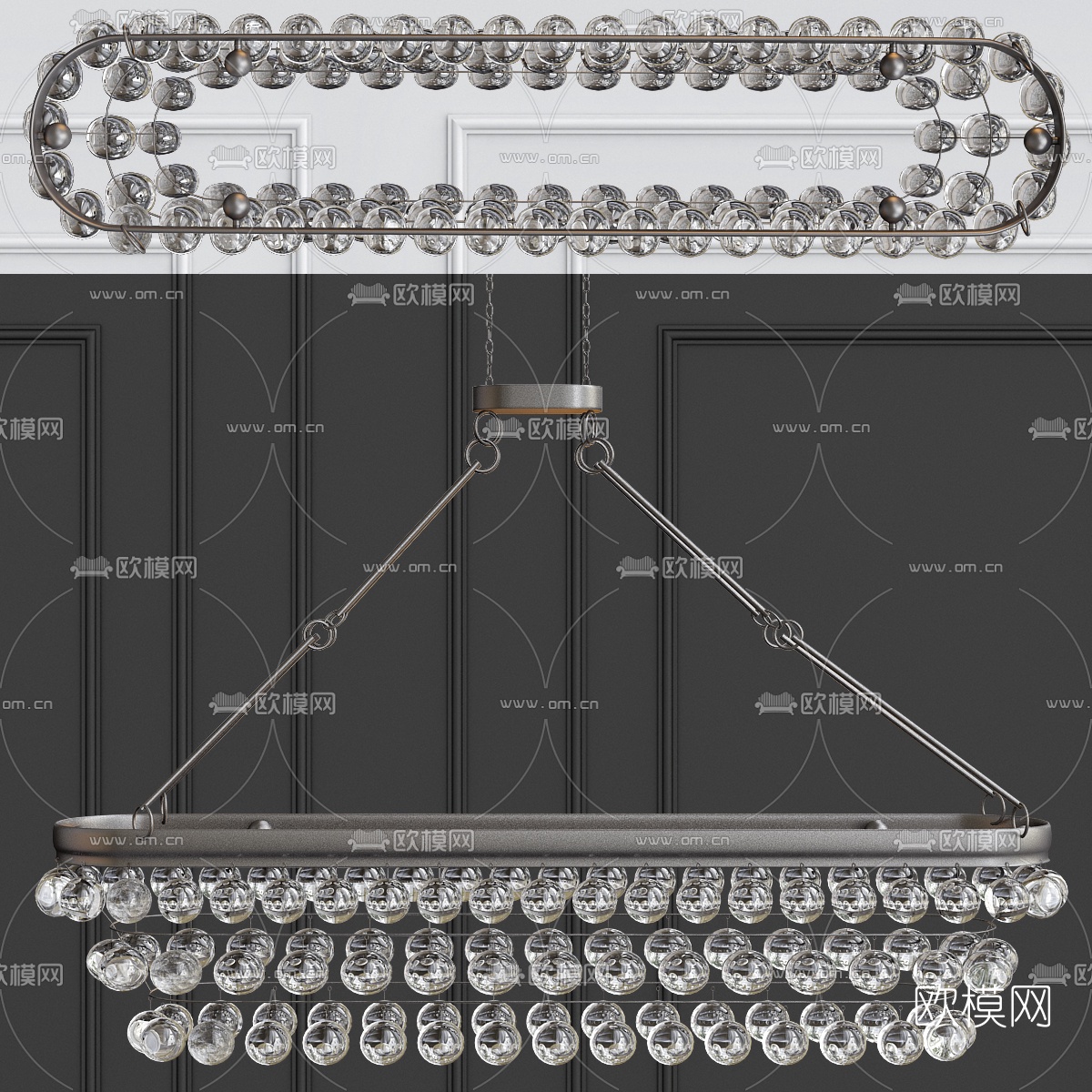 现代金属玻璃珠装饰吊灯3d模型
