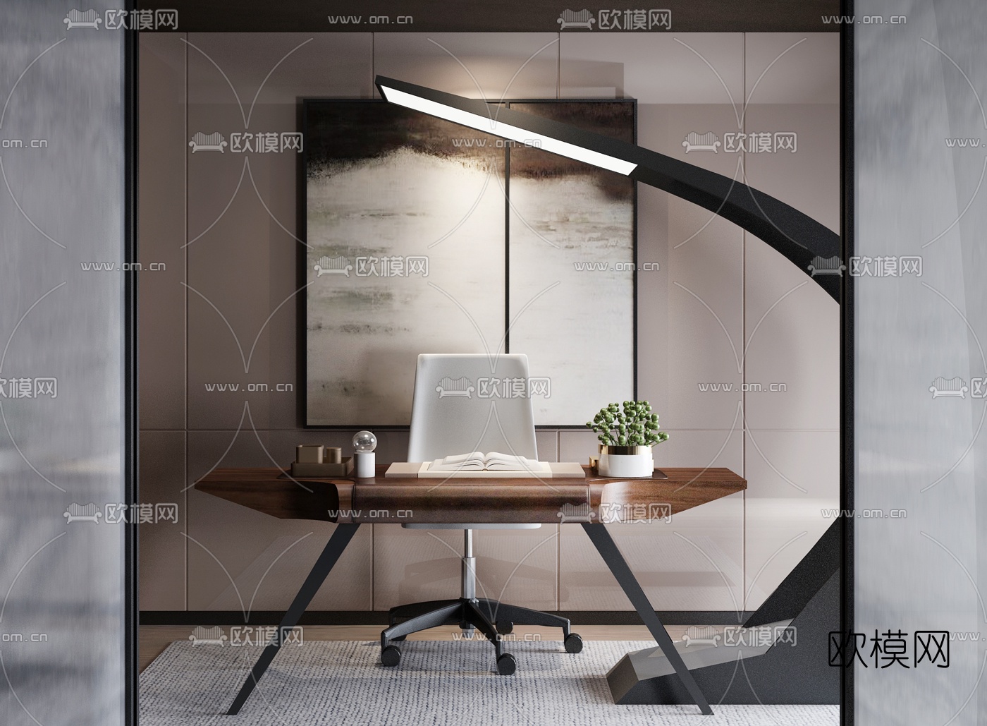 CCD设计现代书房书桌椅组合3D模型下载