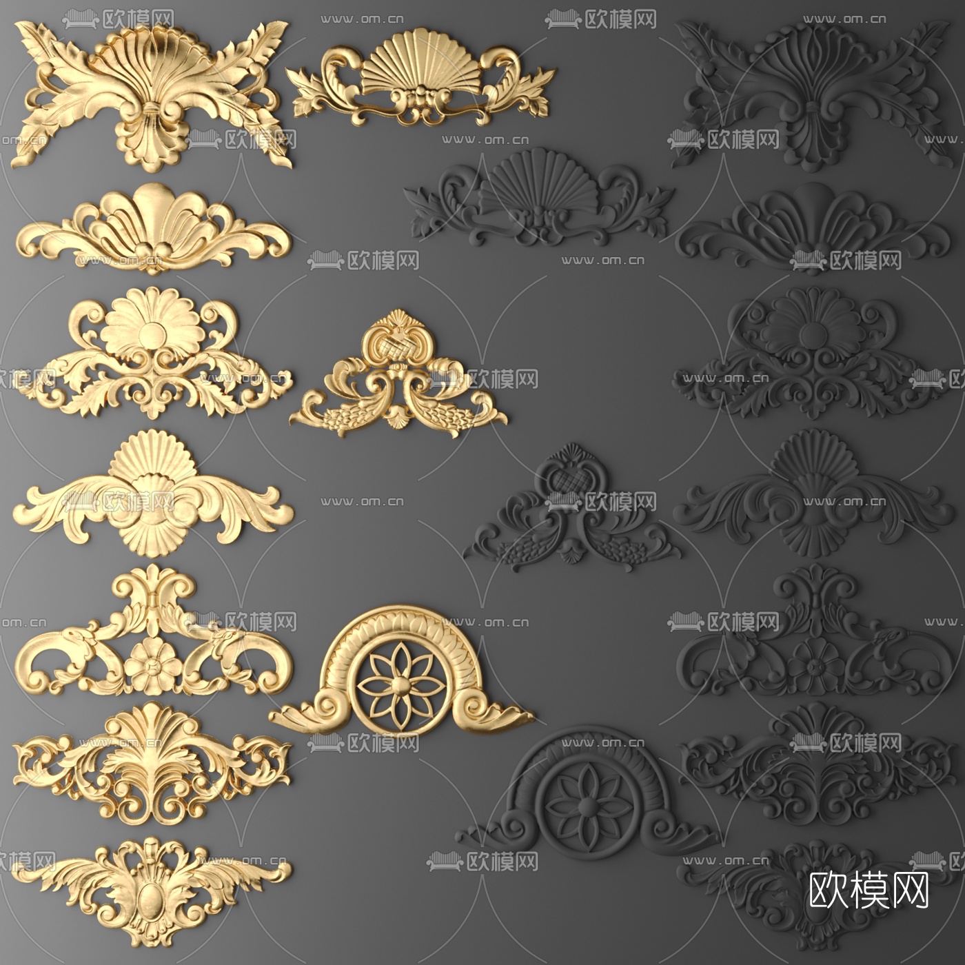 欧式镀金雕刻雕花3D模型-免费3dmax模型库-欧模网