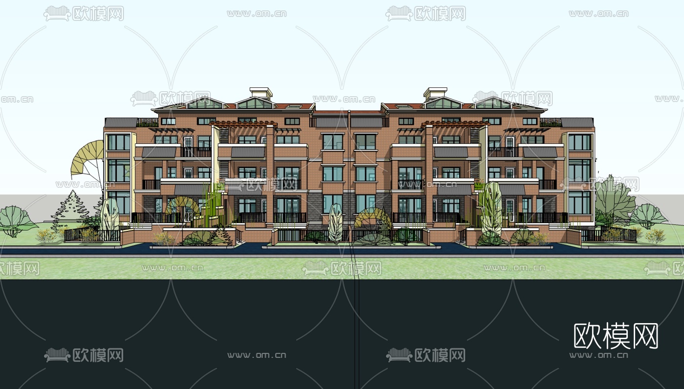 现代连排别墅su模型