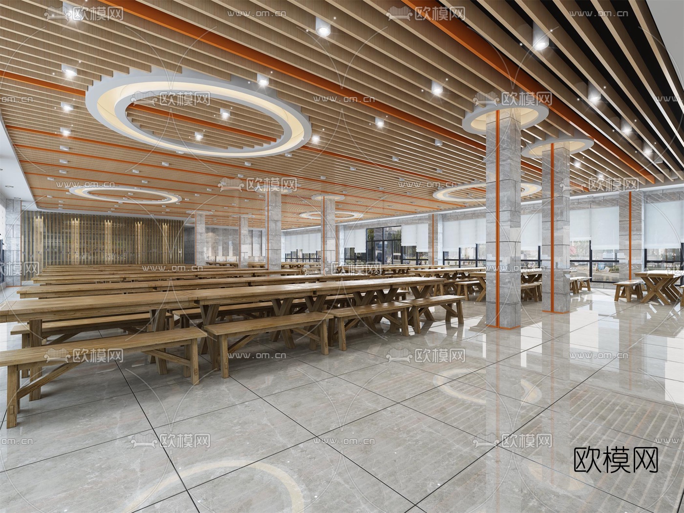 现代食堂餐厅3d模型下载（渲染图1）