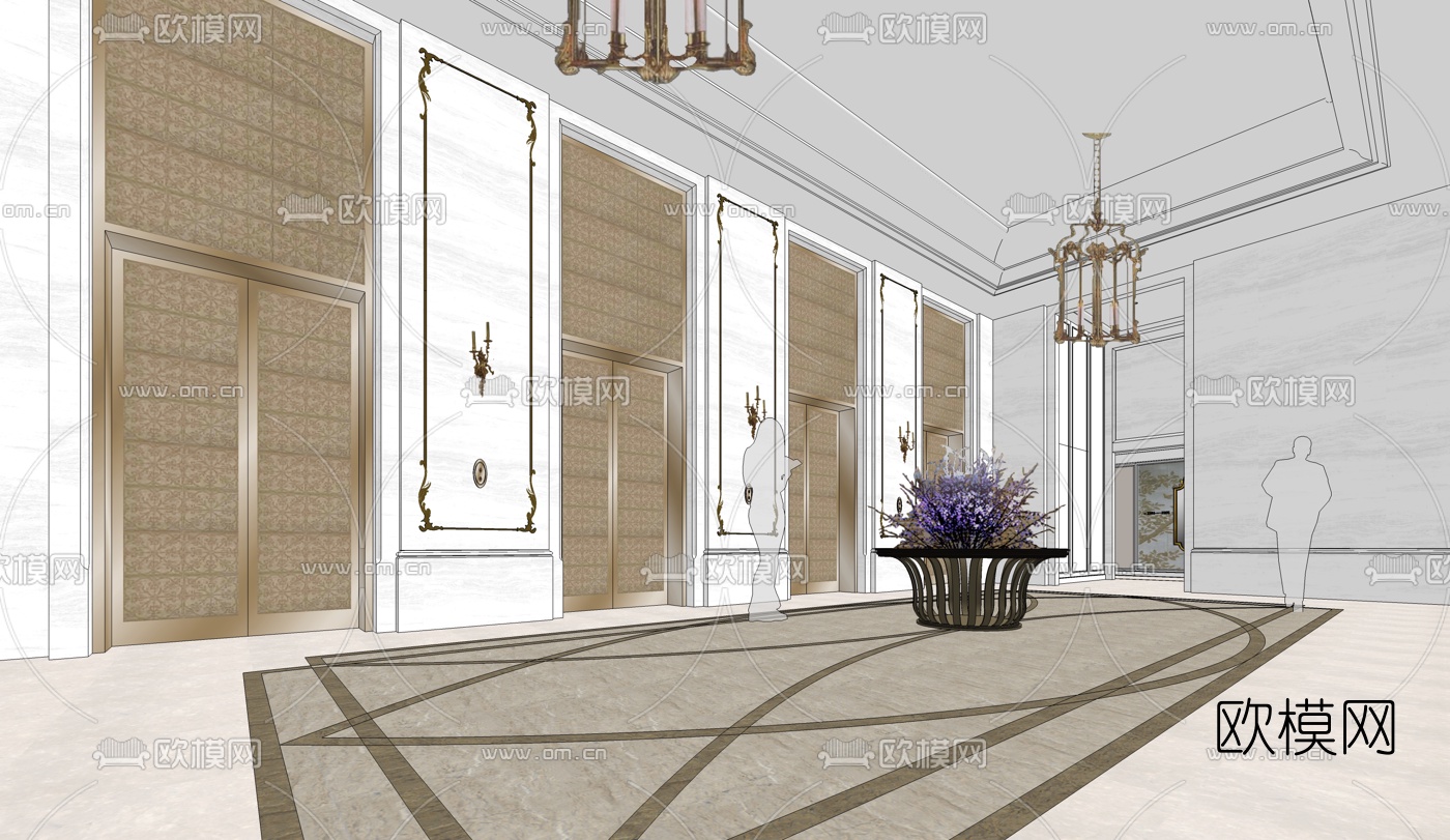 欧式电梯间会议室su模型下载（渲染图8）