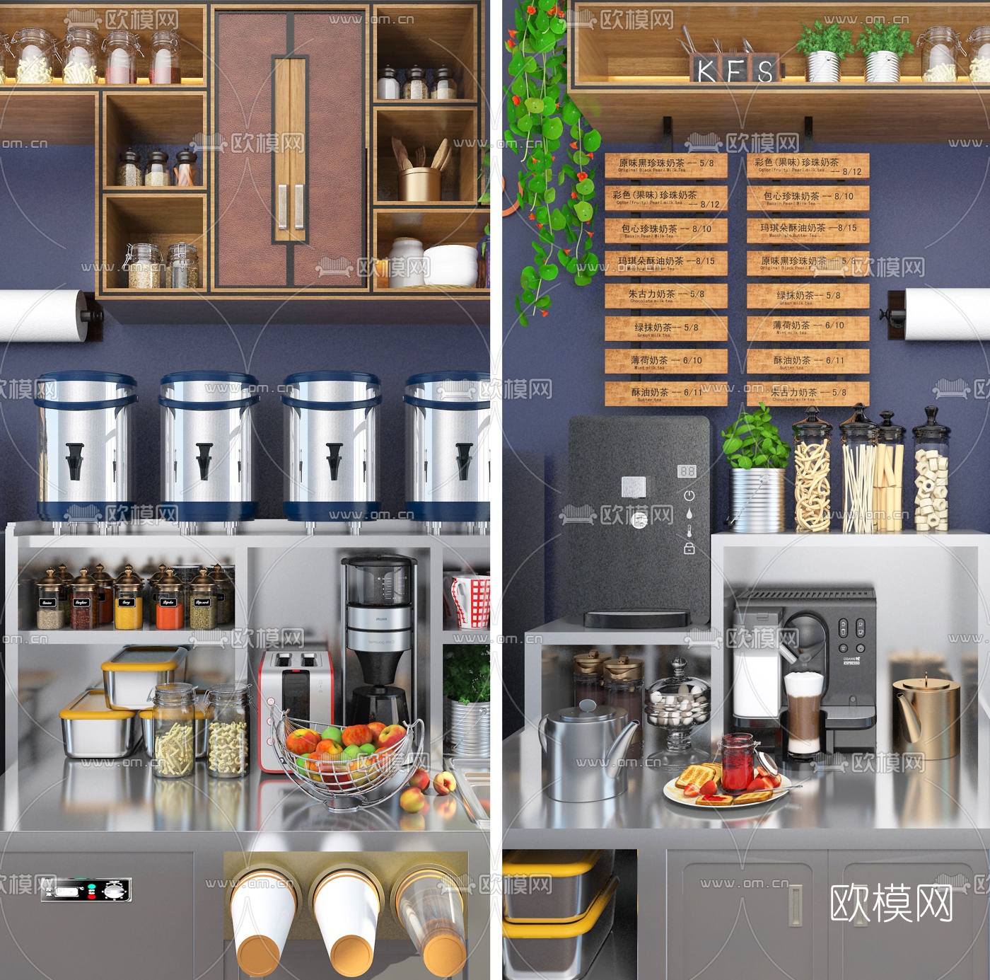 现代咖啡店工作操作台3d模型下载（渲染图2）