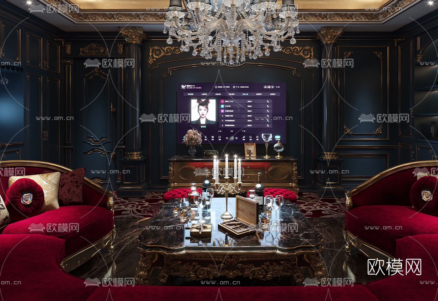 法式轻奢KTV包间3d模型下载（渲染图2）