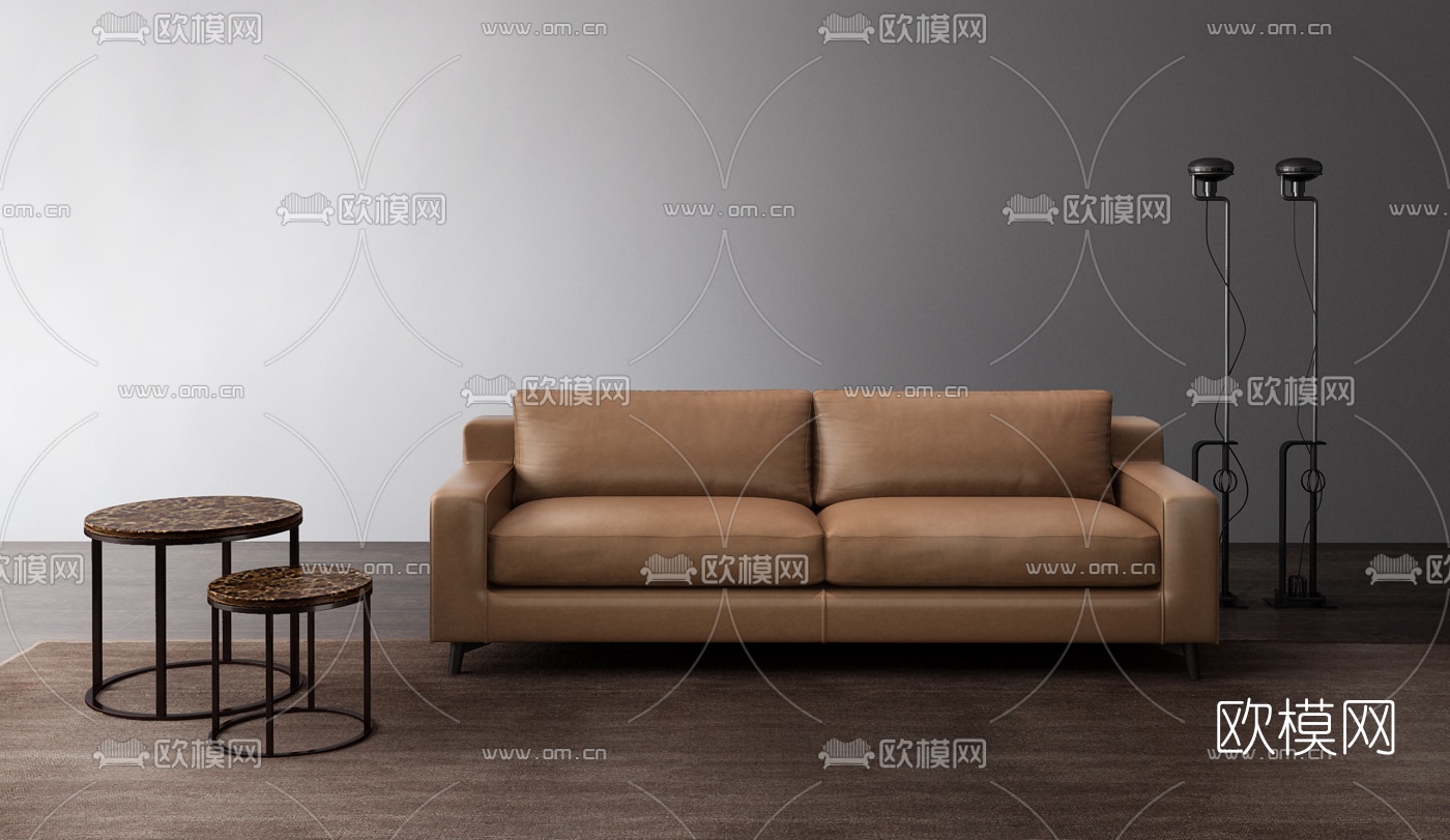 意大利Meridiani 现代皮革双人沙发3D模型下载（渲染图1）