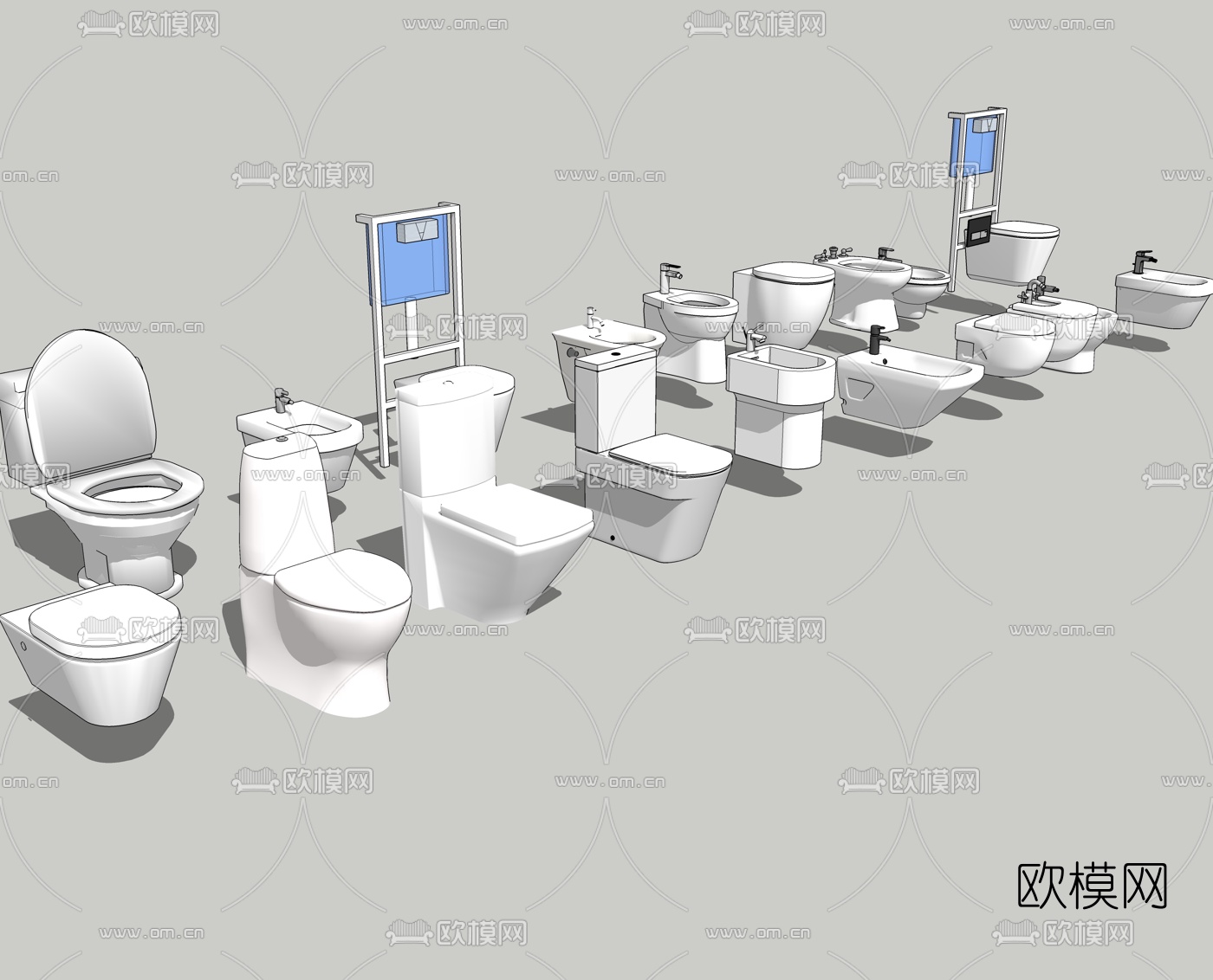 现代马桶组合su模型下载（渲染图2）