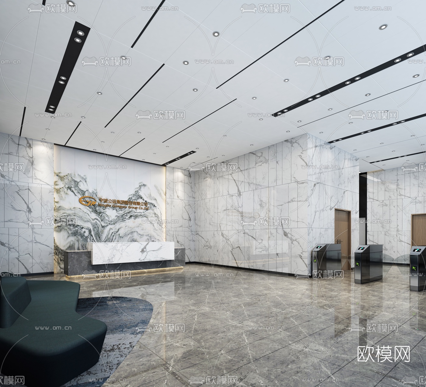 现代办公大堂前台3d模型