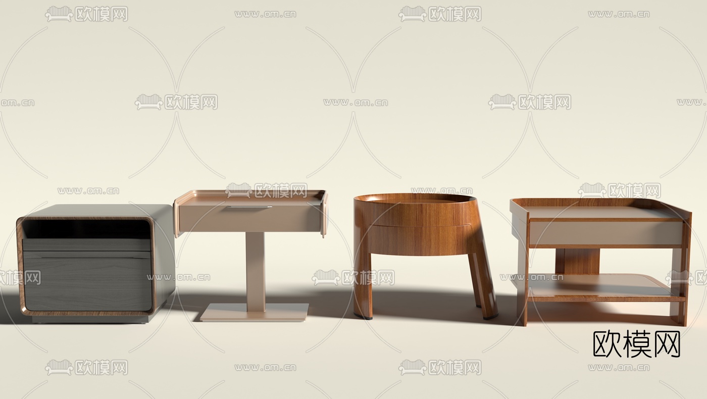 现代轻奢床头柜组合3D模型下载（渲染图1）