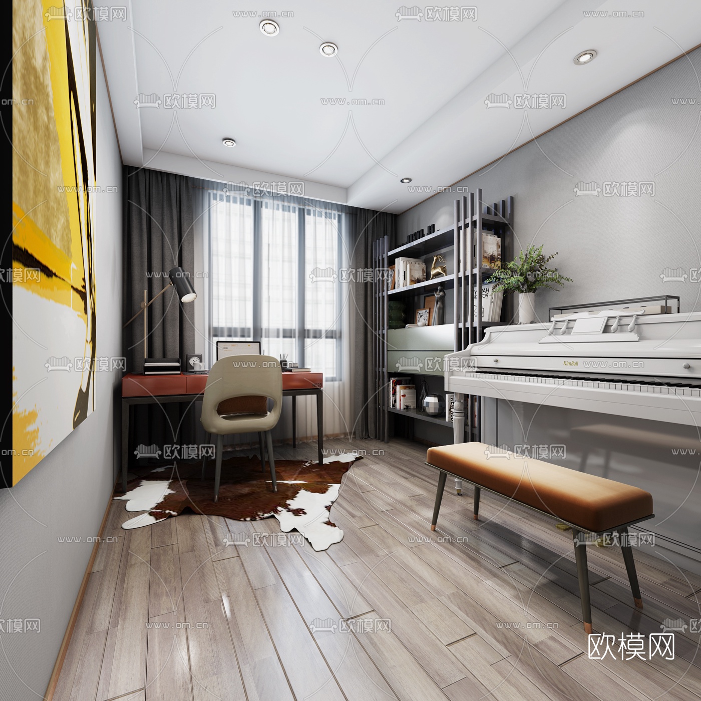 后现代客厅餐厅书房3d模型