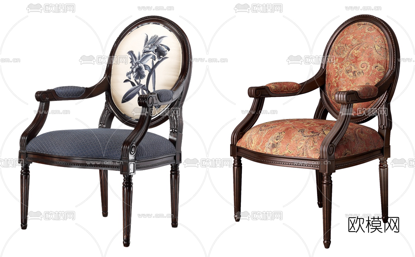 新古典实木单椅3d模型下载