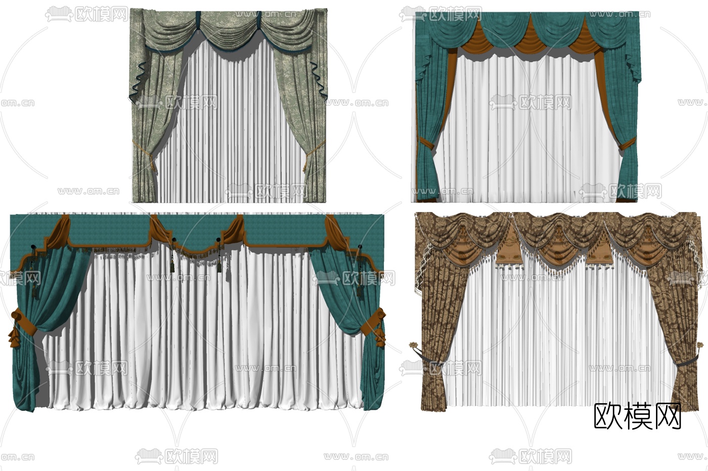 欧式布艺窗帘组合su模型下载