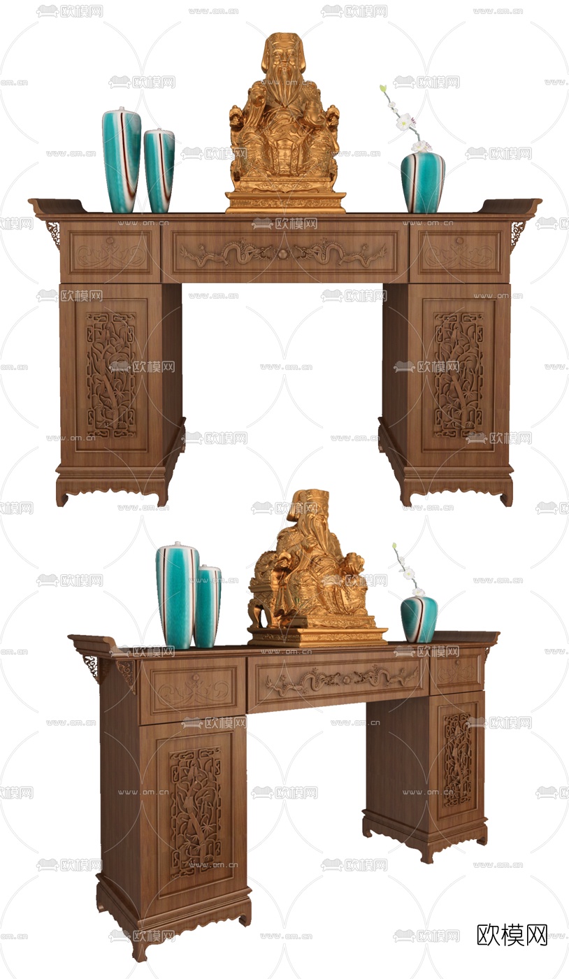 中式实木神龛台3d模型下载
