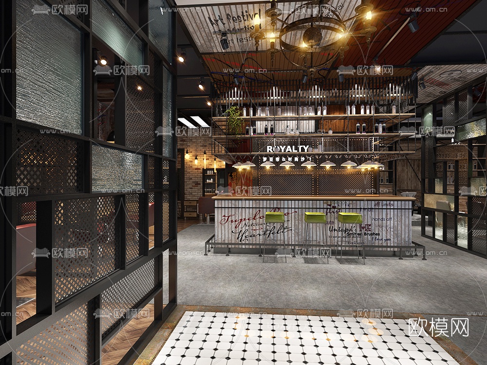 工业风理发店3D模型下载（渲染图2）